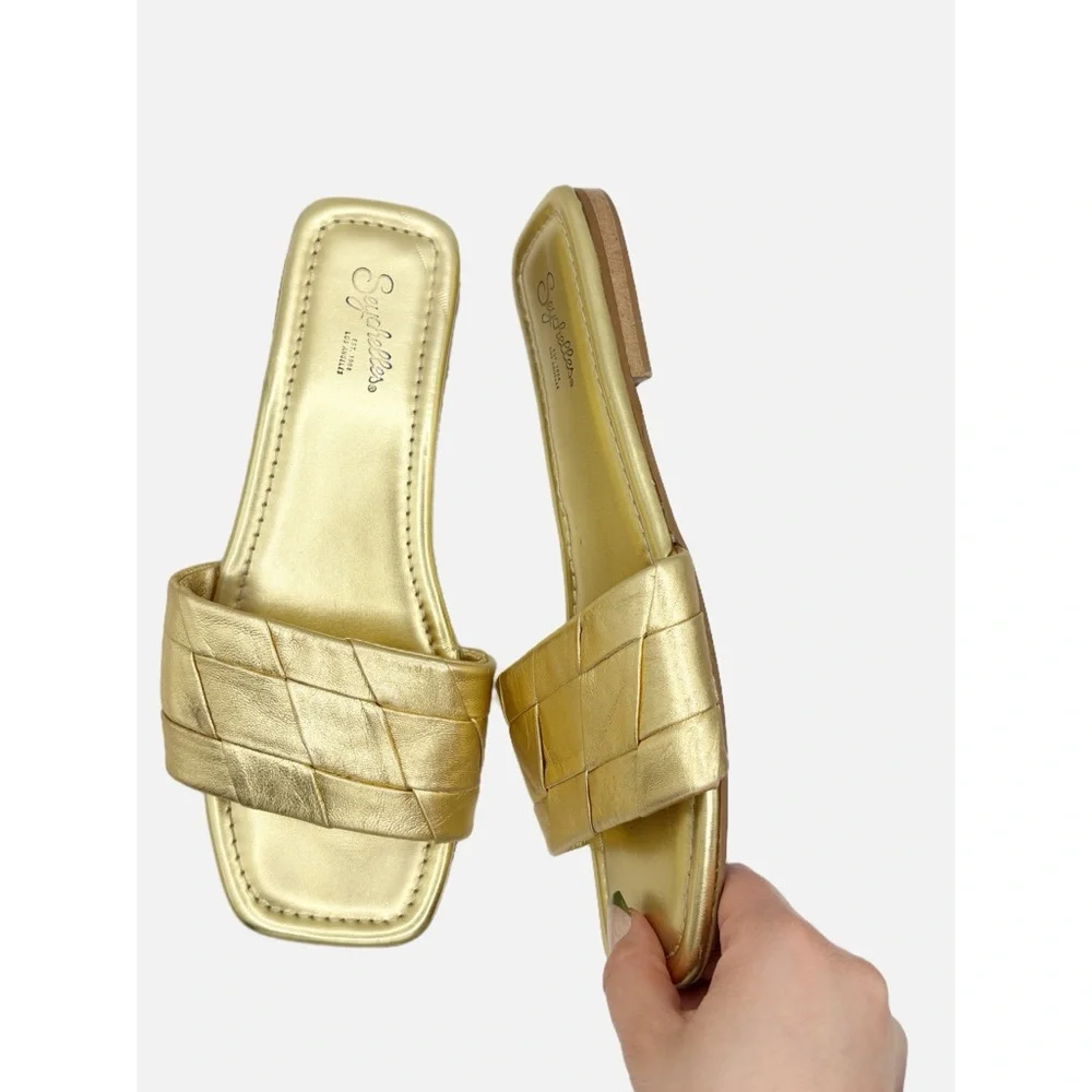 Seychelles Gold Metallic Portland Slide Leather Sandals - Picture 2 of 9